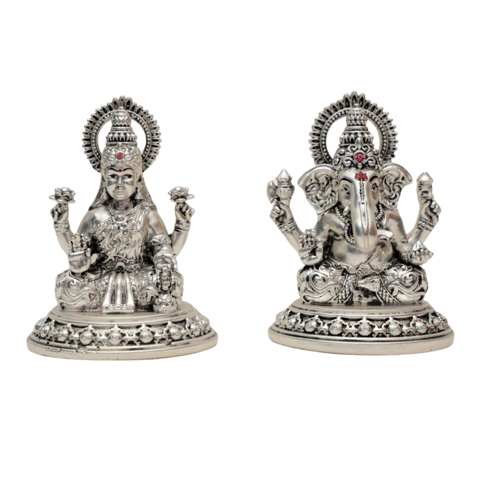 Lakshmi Ji with Ganesh Ji 99% Pure Silver Plated