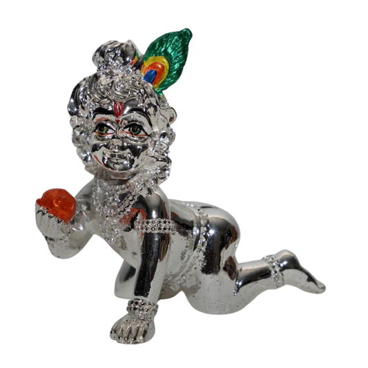 🕉️ Embrace Divine Harmony: Silver-Plated Bal Gopal Lord Krishna Statue for Your Sacred Space