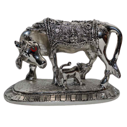 Kamdhenu Cow with Calf 99%  Pure Silver Plated Unique idol Design by Silverish