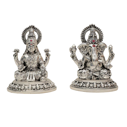 Lakshmi Ji with Ganesh Ji 99% Pure Silver Plated