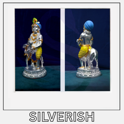 Krishna With Cow with Calf 99%  Pure Silver Plated Unique idol Design by Silverish