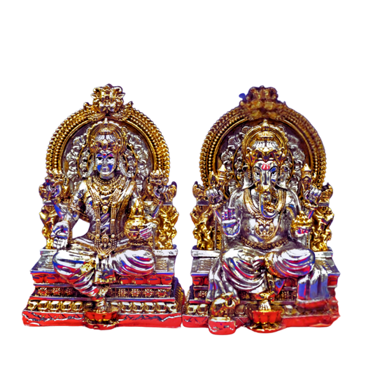 Elegant Silver-Plated Lakshmi Ganesh Idol Set – Perfect for Diwali, Pooja & Gifting